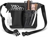 Eulihent Friseur Tasche, Bolsa de Peluquería, Estuche para Herramientas de Peluquería, Bolsa de Peluquería de PU Negro, Grande Cinturón Portátil Negro para Tijeras, Peines y Herramientas de Peluquería