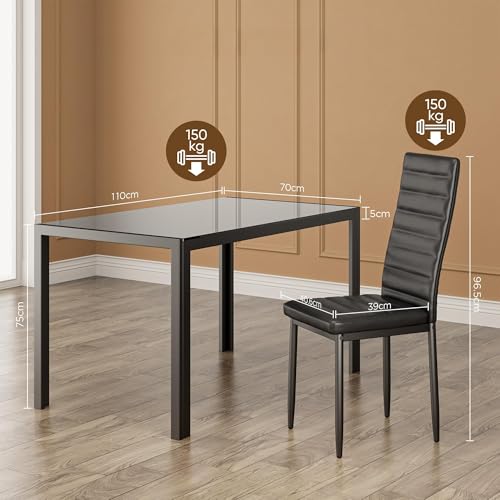 Bealife Kitchen Dining Table Set for 4, Tempered Glass 5 Piece Table and Chairs Set Modern for Home, Kitchen, Living Room, Dining Room (Black)