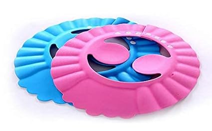 Krenz Baby Safe & Soft Shower Cap For Bath/Kids Hair Wash/Infant Ear Shield/Multi Color (2 PCS)