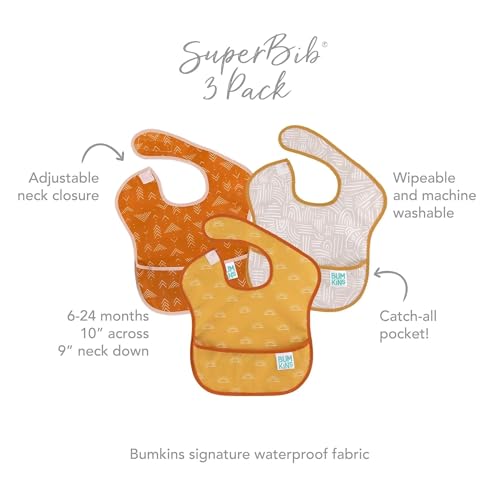 Bumkins Bibs for Girl or Boy, SuperBib Baby and Toddler for 6-24 Months, Essential Must Have for Eating, Feeding, Baby Led Weaning Supplies, Mess Saving Catch Food, Waterproof Fabric 3-pk Desert Boho by Bumkins - Image 7