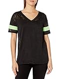 Tresics Women's Trendy Basic Junior V-Neck Short Sleeve Color Block T-Shirt, Black/Black, Small