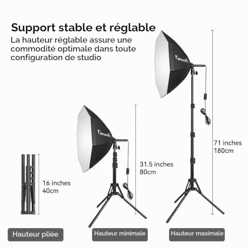 Kit Softbox 50x50cm LED 95W 3000-7500K Télécommande Éclairage Studio – vue 6