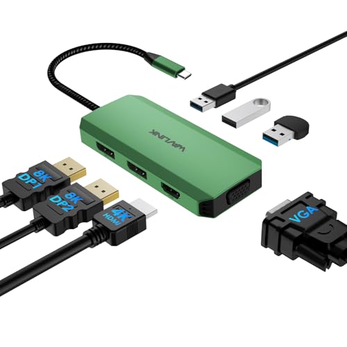 Docking Station USB C 2 DP +HDMI +VGA 4 Monitore, WAVLINK 7 in 1...