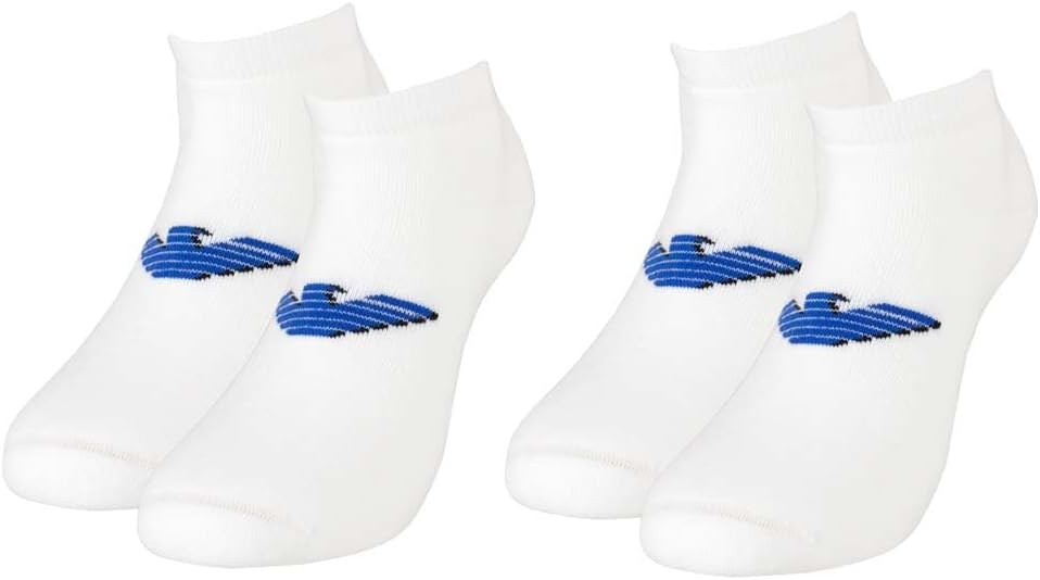 Emporio Armani Men's Basic 2 Pack Eagle Low Ankle Sock, White/White, One Size