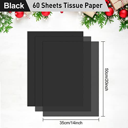 NEBURORA Schwarzes Seidenpapier für Geschenktüten 60 Blatt Schwarzes Seidenpapier Bulk 35 x 50 cm Mattschwarzes Geschenkpapier für Geschenkverpackungen Füller Kunsthandwerk Geburtstag Halloween