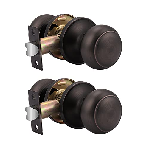 Probrico 2 Pack Oil Rubbed Bronze Door Handles Interior Passage Door Knobs Hall Closet Handles Keyless Interior Non-Locking Knob with No Keys by Probrico - Used condition - CA$31.06
