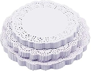 DXIA 300 Pieces White Round Lace Paper Doilies,Cake Packaging Paper Pad, Doilies Hollowed Doilies, Assorted Sizes 4.5 Inch, 6.5 Inch, 8.5 Inch,for Wedding Party Birthday Decoration