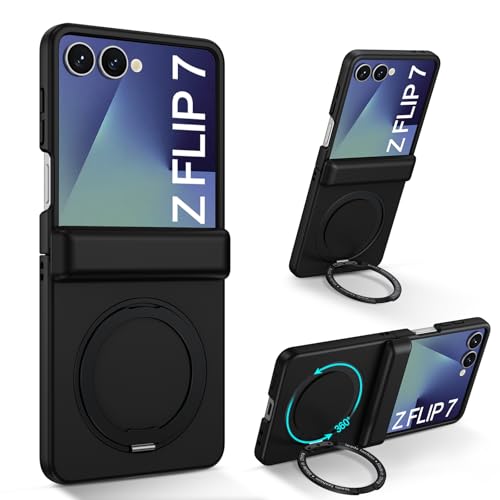 BENTOBEN für Samsung Galaxy Z Flip7 Hülle Mag-Safe mit Ständer, [360° Magnetisch Ständer Ring] Matt Kabellos Dünn TPU Bumper Cover Case Handyhülle Samsung Galaxy Z Flip7 6.7", Schwarz