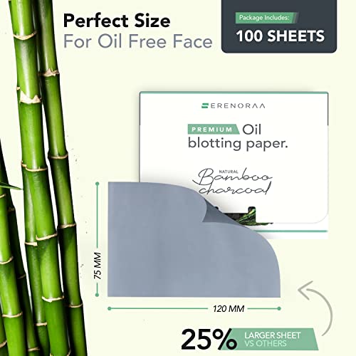 Premium Natural Bamboo Charcoal Oil Blotting Sheets For Face - 1X100 Sheets With Extra Large 5X3" Thick Blotting Paper For Oily Skin - Dispensable Portable Pack - Reduce Skin Acne - Makeup Friendly #TOP5