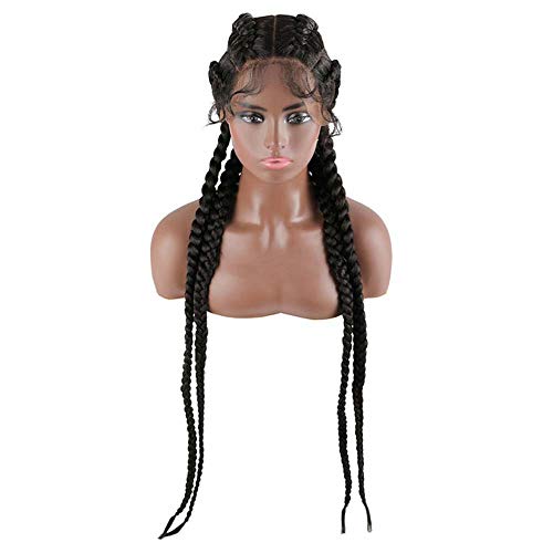 Xiweiya Wigs Natural Black 4Braid Wigs Cornrow Braided Wig With Baby Hair Wig Synthetic Lace Front Box Braiding Hair Cosplay wigs