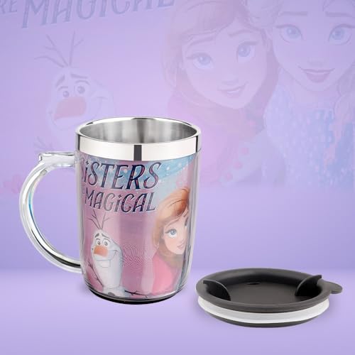 Image of SKi Homeware Double Wall Inner Stainless Steel Tea,Coffee, Milk Mug With Handle And Lid For Kids Cherry Mug (Frozen), 350 ML