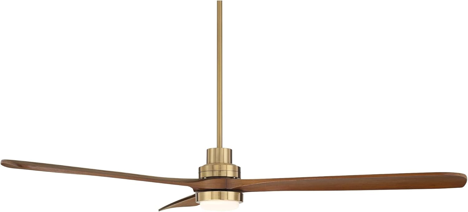 Casa Vieja 66" Delta XL Modern Indoor Ceiling Fan 3 Blade LED Light Remote Control Soft Brass Finish Brown Walnut Finish Blades Bedroom Living Room Kitchen Dining Room DC Motor Decorative Dimmable