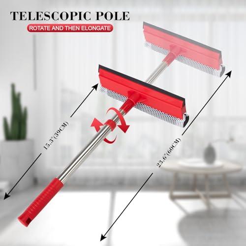 Image of Professional Standard Window Squeegee,2-in-1 Window Cleaner Sponge and Soft Rubber Strip with Retractable Stainless Steel Handle(15.7 inch-27.5 inch) for Gas Station, Glass,Shower,Outdoor Window Cleaning