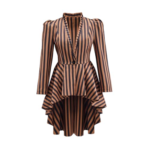Women's Steampunk Victorian Jacket Coat Medieval Vintage Gothic Tailcoat Long Sleeve Tuxedo Shirt (US, Alpha, 3X-Large, Regular, Regular, Black Brown Stripes)