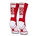 ChalkTalkSPORTS Athletic Half Cushioned Crew Socks | Mid Calf | Red | Team Number 12 or 21