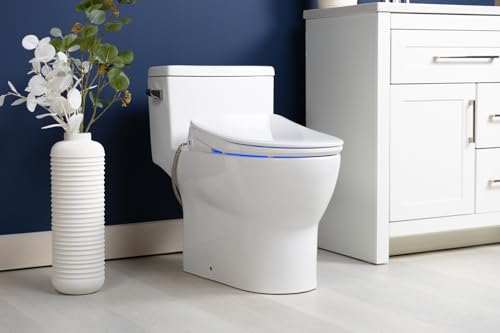 ALPHA BIDET iX Pure Bidet Toilet Seat in Round White | Ultra Low Profile | Endless Warm Water | Arced Stainless Steel Nozzle | Blue LED Nightlight | Dryer… thumbnail 2
