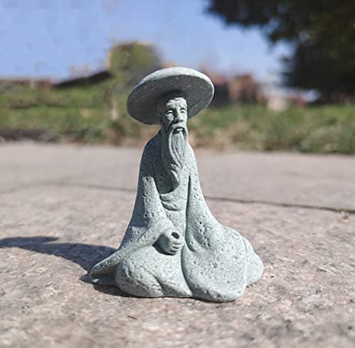 Livelyfish Aquarium Mini Fisherman Statue Asian Zen Decoration Sitting Fishing Figurines Sandstone Vintage Ornament For Fish Tank Pot Garden Home Japanese Decor, B #TOP2