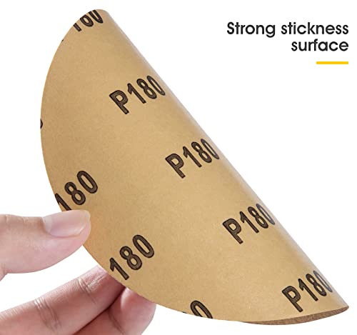 100Pcs 6 Inch Gold Psa Sanding Discs 180 Grit Self Adhesive Sticky-Back Sandpaper Aluminum Oxide Abrasive Sand Paper Woodworking Wood Metal Sanding Disc Roll #TOP6