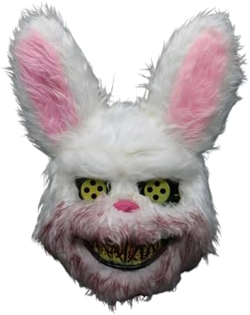 Dzrige Halloween Bunny Mask Creepy Rabbit Mask Scary Bloody Plush Full Face Bunny Mask for Halloween Party Masquerade Cosplay Party Costume Accessory