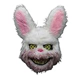 Dzrige Halloween Bunny Mask Creepy Rabbit Mask Scary Bloody Plush Full Face Bunny Mask for Halloween Party Masquerade Cosplay Party Costume Accessory