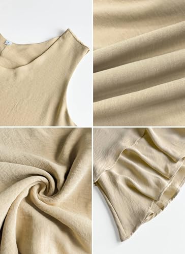 Image of Summer Tops for Women Flowy Chiffon Sleeveless Blouses White Tank Top Woman Ladies Crewneck Double Layers Strap Shirt