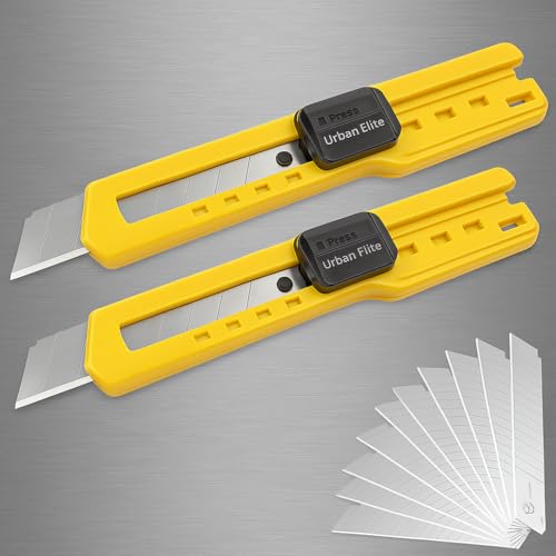 Image of Urban Elite 18mm Utility Cutter Set | 2 Retractable Utility Knives with 10 Replacement Blades | Auto-Lock Design | Comfortable Grip | For Home, Office, DIY & Packaging