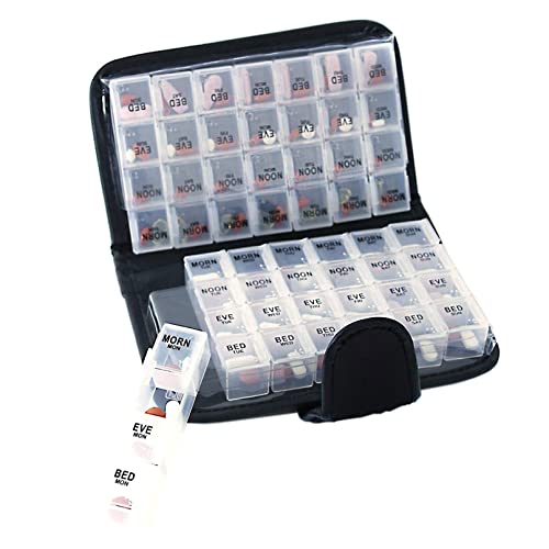 Tablettenbox 14 Tage Morgens Mittags Abends Nachts, Medikamentenbox Wöchentlicher Pillendose 4 Große fächer für Kinder äLtere und Arthritische HäNde (Blanco : Clear) Cover