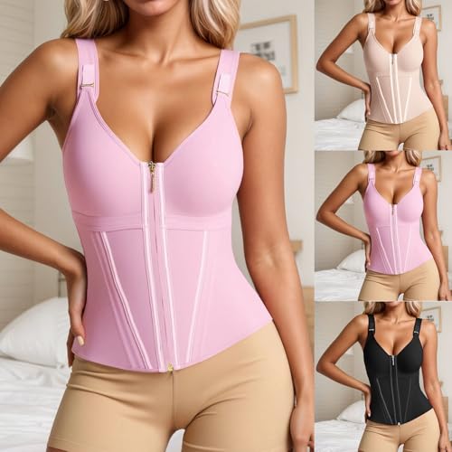 Waist Trainer Corset with Bra, Tummy Control Sport Workout Body Shaper Vest for Women Postpartum Gym with Zipper and Hooks2