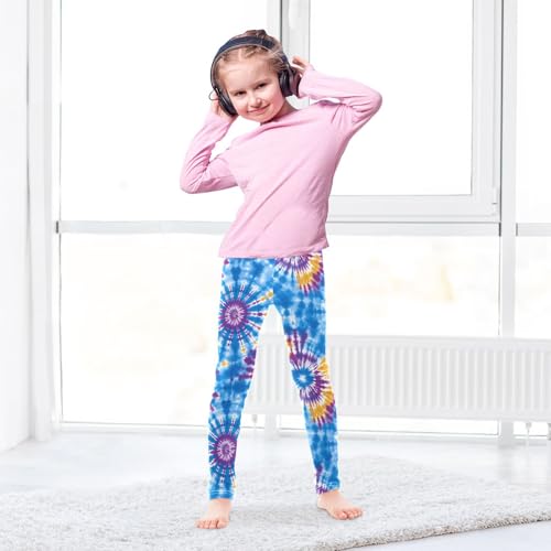 Blue Tie Dye Girls Leggings Ultra Soft Compression Yoga Gym Pants for Kids 4-10T4