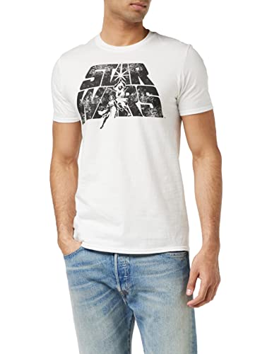 Star Wars Camiseta con Logotipo Retro Hombre, Blanca, Talla XXL