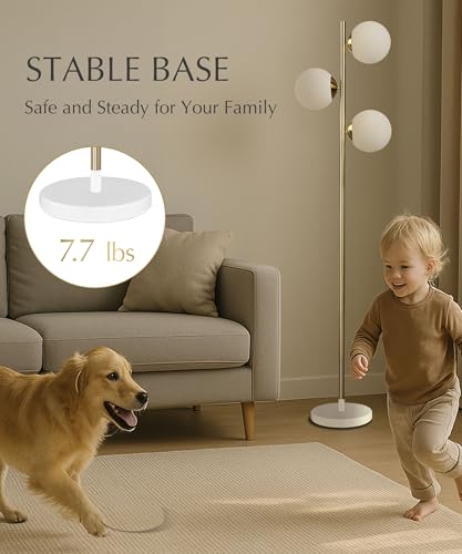 Image of HarvestLand SphereRise Brass Floor Lamp - Modern Globe Floor lamp, Floor Lamps for Living Room, 3-Light Brass Floor lamp with Solid Base, Standing lamp for Living Room Decor, Bedroom & Office