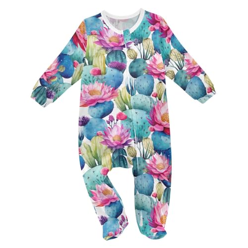 J JOYSAY Watercolor Cactus Flowers Baby One-Piece Footies Cotton Newborn Footie Pajamas Sleepers for Girls 6M