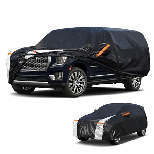 Image of Large SUV Car Cover for GMC Yukon XL 100% Waterproof All Weather, Heavy Duty Outdoor Full Exterior Covers Rain Sun Wind UV Protection.