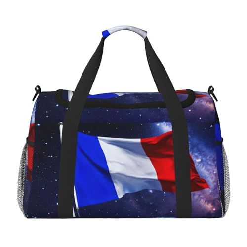French flag Print Foldable Carry On Tote Large Capacity Hand Carry Bag for Airplane Weekend Getaways