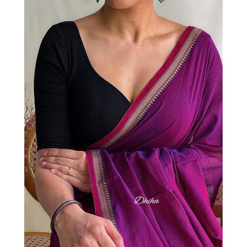 Image of Narayanpet Pure Cotton Avani Border Saree for Women with Running Blouse | Tassels | Traditional Woven Solid Design | Handloom Weave