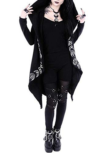 Moochy Mulheres Gótico Chique Com Capuz Camisola Plus Size Algodão Solto Lua Simples Imprimir Punk M