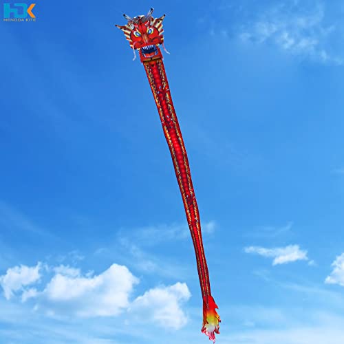 HENGDA KITE Legendary Dragon Kite,Fiery Dragon Kite,for Kids and Adults,Easy to Fly,Excellent Fabric and Structure Design,Suitable for Square, Beach, Grass, Park,Excellent Gift,(35x157) in