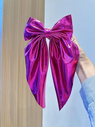 Large Bronzing Bow Clips Girls Big Metallic Mess Hair Clips Bowknot Long Metallic Hair Scarves Bows BBW06 (Rose Red) miniatura 2