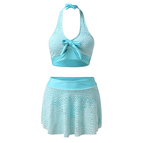 Tankini bleu clair XXL pour femme avec maillot de bain dos nu et jupe courte chic - 5