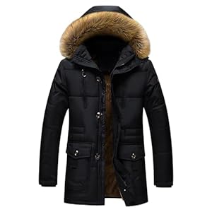 ZDJSWJ Hommes col fourrure capuche duvet épais parka chaud doudoune grande haute imperméable long manteau (Noir,3XL)