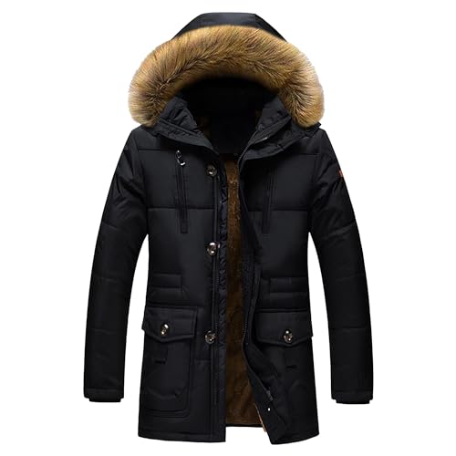 ZDJSWJ Uomo collo pelliccia cappuccio piumino spesso parka caldo piumino grande alto impermeabile lungo cappotto, Nero , 5X-Large ZDJSWJ Uomo collo pelliccia cappuccio piumino spesso parka caldo piumino grande alto impermeabile lungo cappotto, Nero , 5X-Large