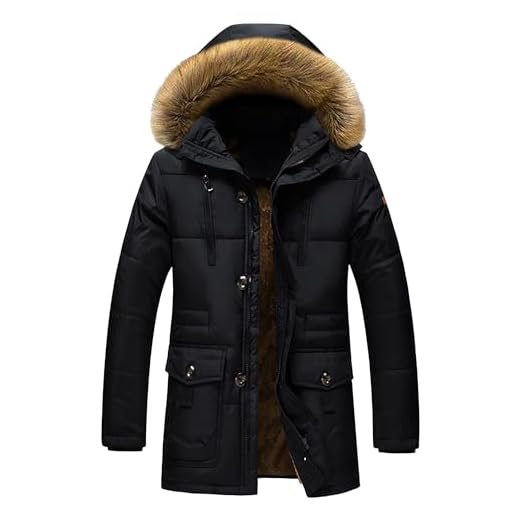 ZDJSWJ Hommes col fourrure capuche duvet épais parka chaud doudoune grande haute imperméable long manteau (Noir,5XL)