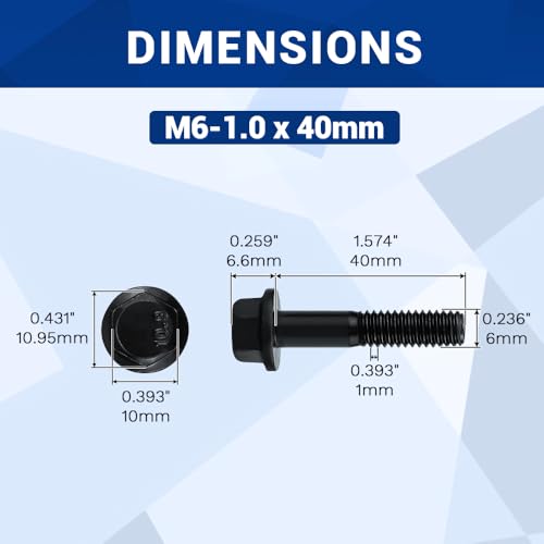 Image of 16-Sets M6-1.0 x 40mm Grade 10.9 Flange Hex Bolts + Flange Nut + Flat Washer + Lock Washer Combo Pack, Black Oxide, for Automotive & Machinery
