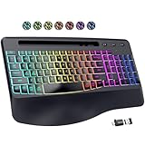 Wireless Keyboard and Mouse RGB Backlit- Veilzor 2.4G Rechargeable Keyboard Full-Size with Phone/Tablet Holder, Silent Ergonomic Wireless Keyboard Mouse Combo for Computer, PC, Laptop (Rainbow)