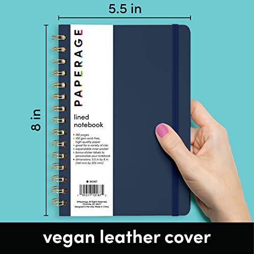 Paperage Lined Spiral Journal Notebook, (Navy), 160 Pages, Medium 5.7 Inches X 8 Inches - 100 Gsm Thick Paper, Hardcover, Double-Wire Spiral Journal & Notebook #TOP1