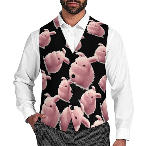 Cute Angora Bunny Men's Suit Vest Waistcoat Vests Formal Dress with 2 Pockets for Business Casual Tuxedo