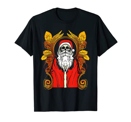 Funny Skeleton Metal Bearded Skull Santa Claus T-Shirt
