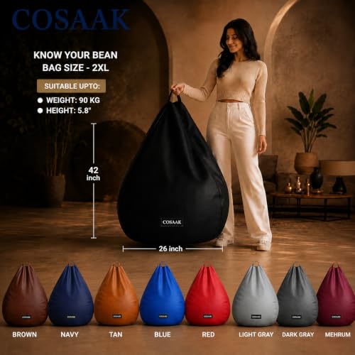 Image of XXL Teardrop Leatherette Bean Bag Chair Cover Without Beans, Livingroom, Bedroom, Garden, use for Indoor Gaming and Reading Chair, (Tan, XXL, Solid)