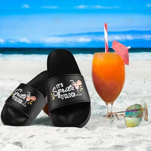 Szhhrxi Aperol Spritz Design Schlappen Unisex, Badelatschen mit Aperol Spritz Motiv, Hausschuhe, Pantoletten, Slippers für Indoor/Outdoor, Sommer Badeschlappen (schwarz, Erwachsene, 38EU)