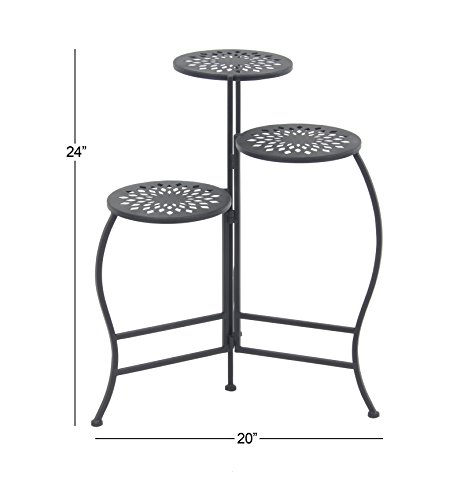 Deco 79 Metal Floral Indoor Outdoor 3 Tier Plantstand, 20" X 15" X 24", Black #TOP3